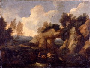 Vissers bij een Rotsachtige Poort door Gaspard Poussin Dughet